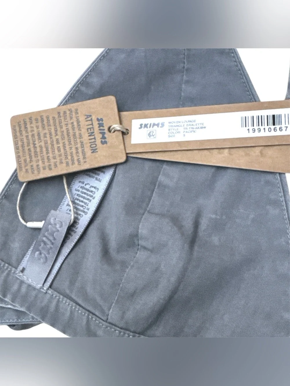NWT Skims - Woven Lounge Light Gray Triangle Bralette Pacific Denim Small - Picture 2 of 3
